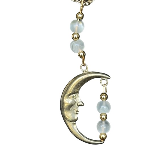 Vintage Gold Tone Crescent Moon Charm 2”Pendant Dangle Necklace 24”L - Picture 3 of 4